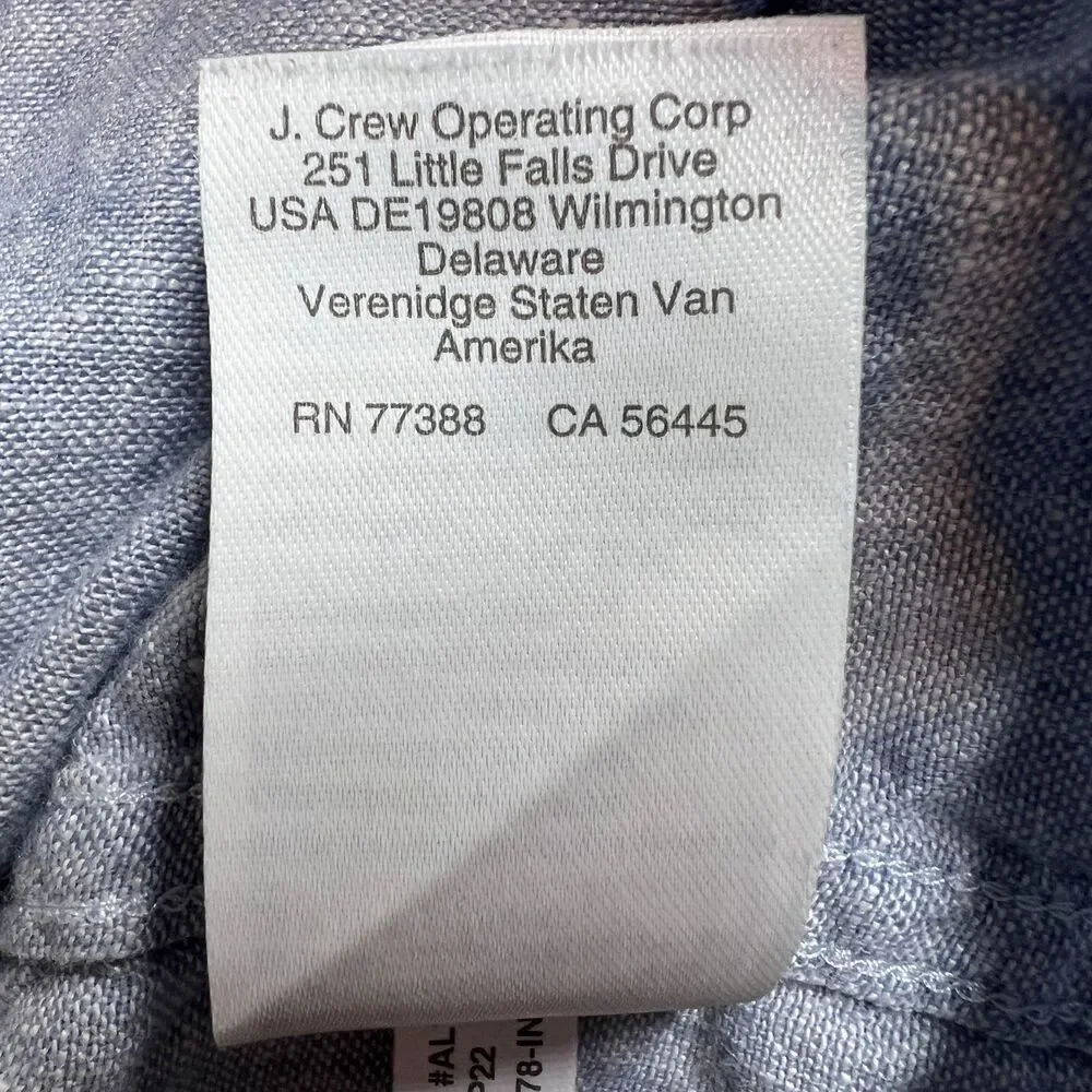 J Crew Mens Button Down Shirt Short Sleeve Linen Blend Slim M